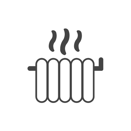 dessin d'un radiateur qui chauffe, au sein d'un rond blanc, pour illustrer les prestations autour des chauffages - foray perraud électricité