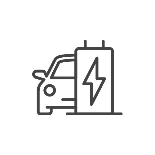 dessin d'une voiture et d'une borne de recharge au sein d'un rond blanc pour illustrer les prestations autour des bornes de recharge pour véhicules électriques - foray perraud électricité