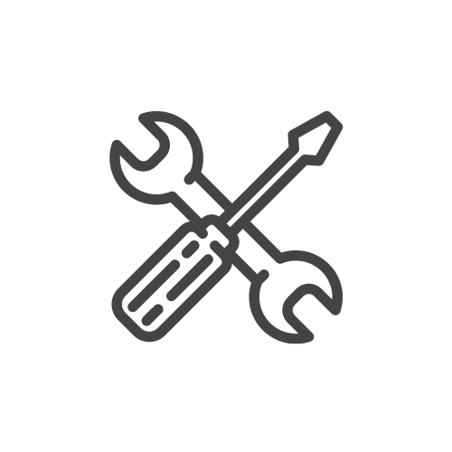 dessin d'un tournevis et d'une clé, au sein d'un rond blanc, pour illustrer les prestations auprès du secteur tertiaire et des collectivités - foray perraud électricité