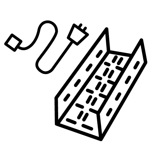 dessin d'un support métallique et de prises électriques pour illustrer les chemins de câbles en entreprise - foray perraud électricité